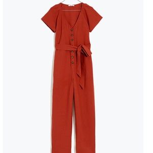 Madewell Linen-Cotton Pleat-Sleeve Jumpsuit / 4 / DARK CINNABAR